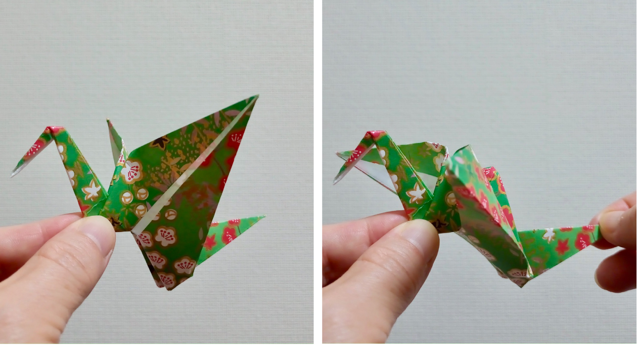 【写真】羽ばたく鶴の折り紙
