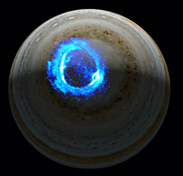 【写真】木星のオーロラの紫外線画像