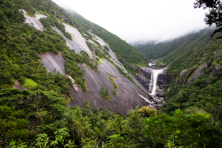 【写真】屋久島の千尋滝に露出する巨大な花崗岩の岩盤